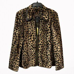 NWT Dennis Basso Woman's Leopard Zip Front Jacket SZ L